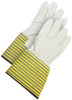 Ladies Grain Cowhide Canvasback Fitter Gauntlet Fleece Lined Yellow/Blue Stripe  40-1-2510-W