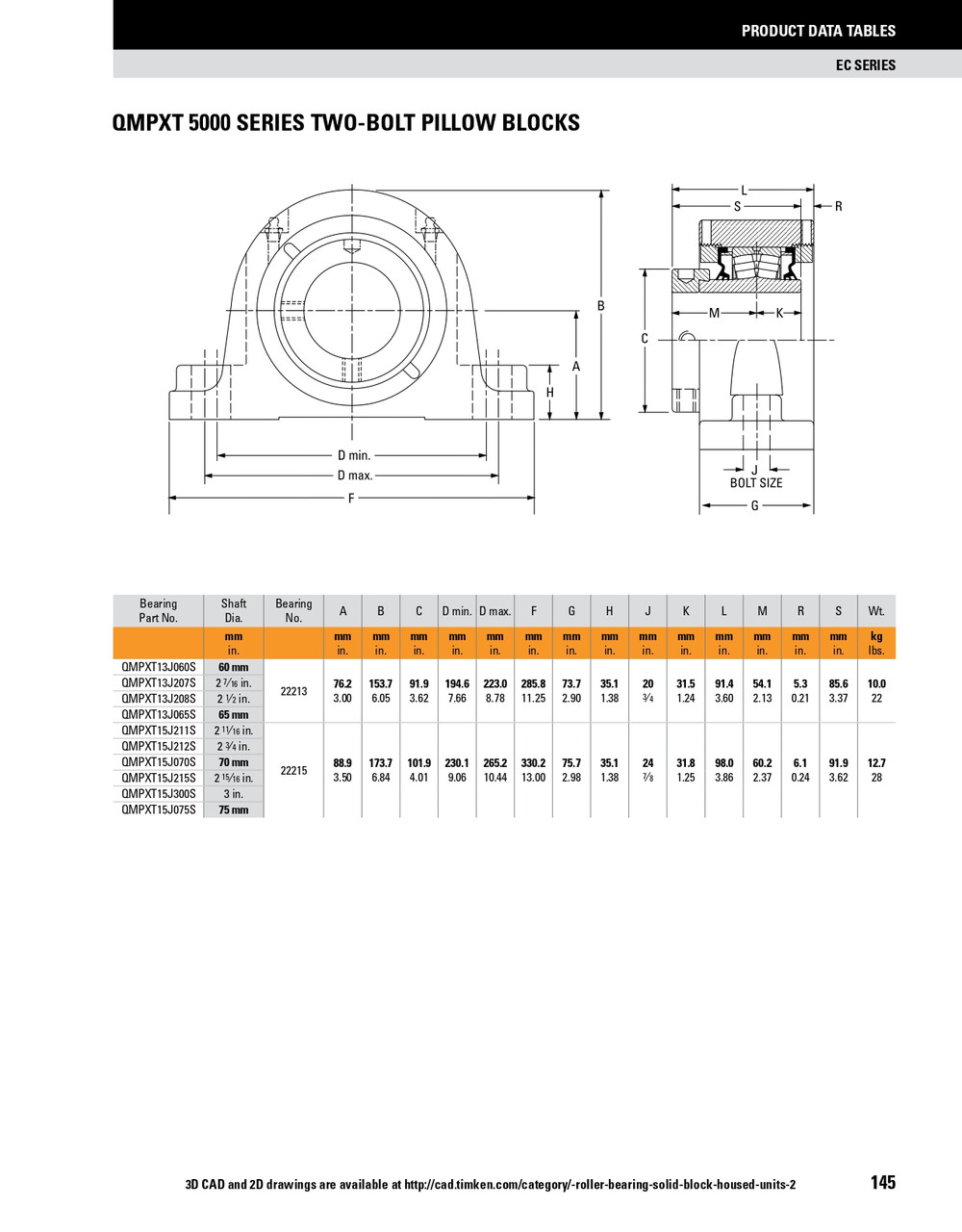 60mm Timken QMPXT Two Bolt Pillow Block - Eccentric Locking Collar - Triple Lip Viton Seals - Float  QMPXT13J060SEN