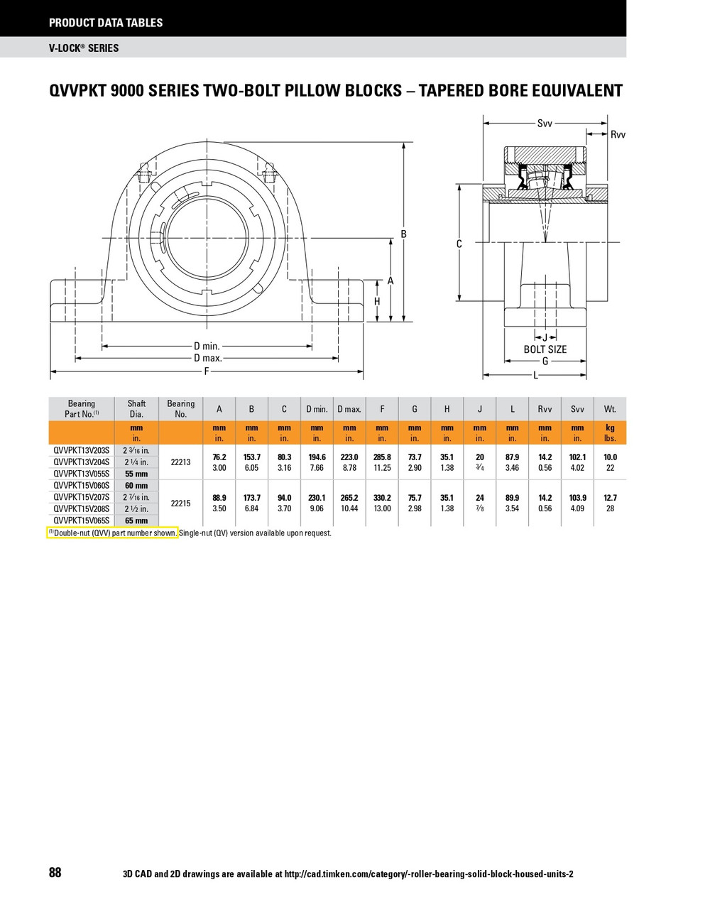 55mm Timken QVPKT Two Bolt Pillow Block - Single V-Lock® - Teflon Labyrinth Seals - Float  QVPKT13V055SET