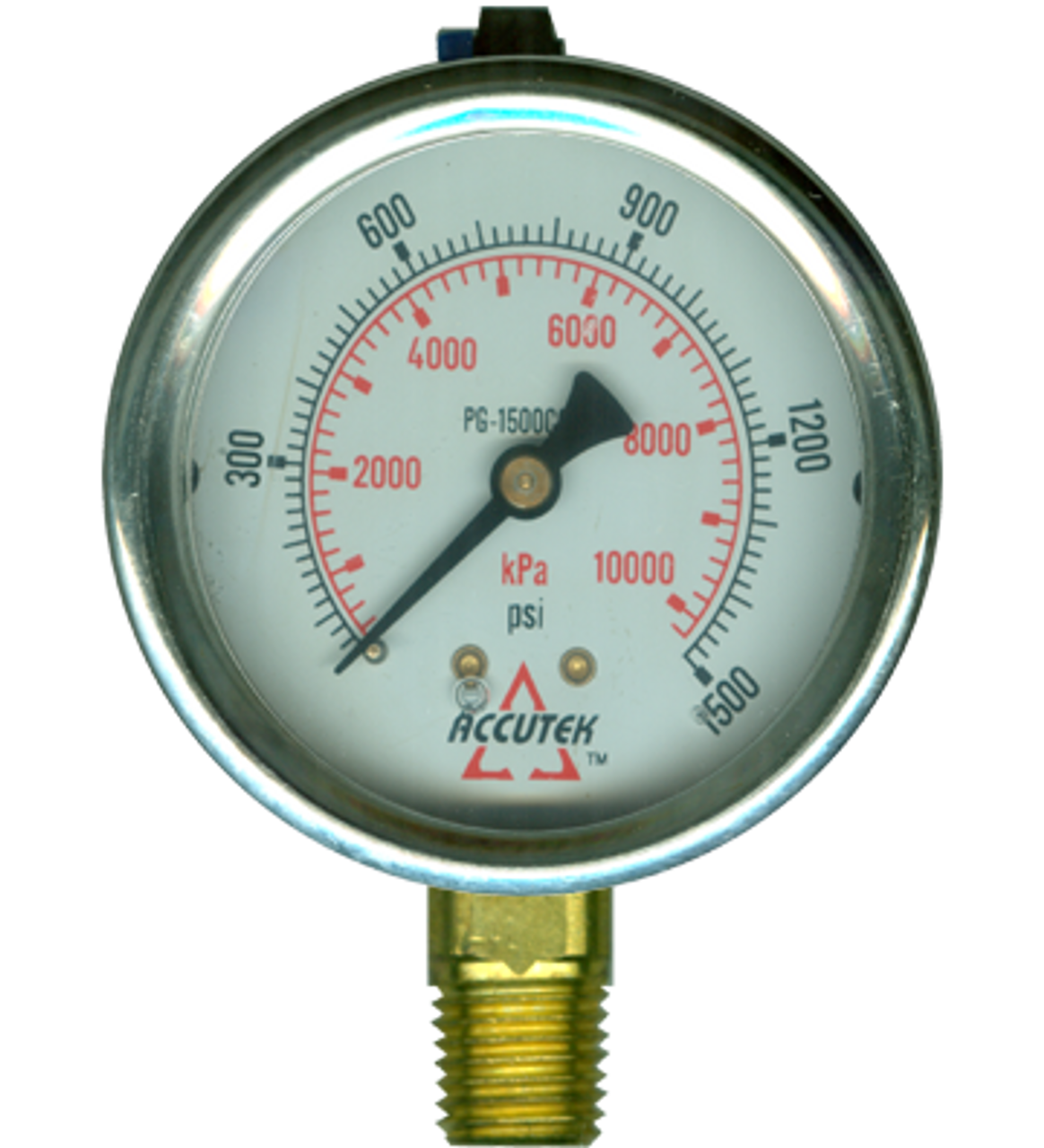 0-1000 PSI  - 2-1/2" Liquid Filled - Stainless Case - Brass Stem Mount - Pressure Gauge  PG-1000SG25