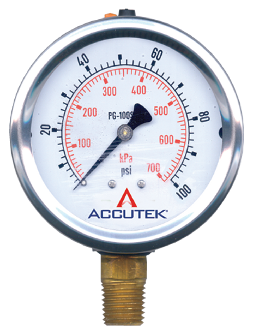 0-100 PSI  - 2-1/2" Liquid Filled - Stainless Case - Brass Stem Mount - Pressure Gauge  PG-100SG25