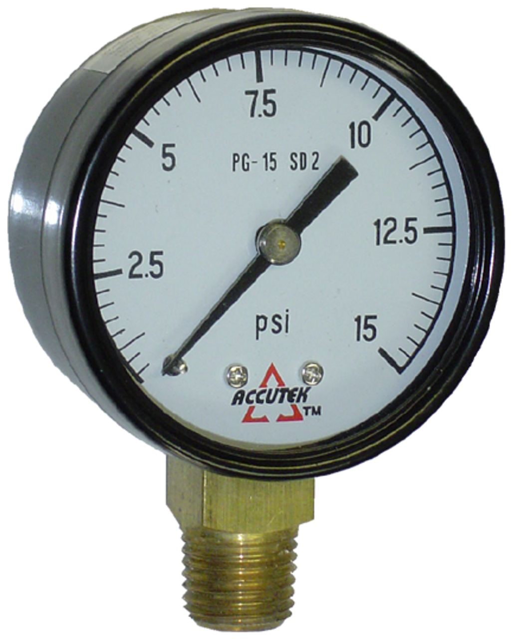 0-15 PSI  - 2-1/2" Dry - Steel Case - Brass Stem Mount - Pressure Gauge  PG-15SD25