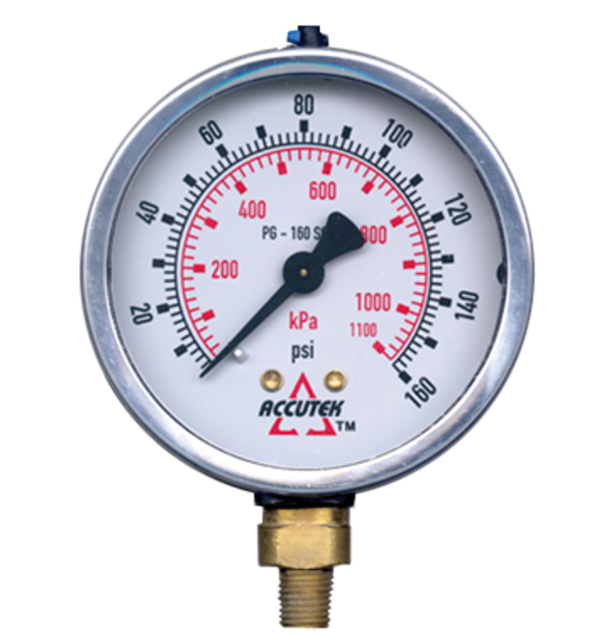 0-160 PSI  - 4" Liquid Filled - Stainless Case - Brass Stem Mount - Pressure Gauge  PG-160SG4