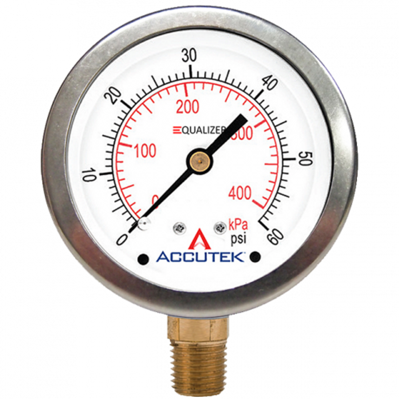 0-400 PSI  - 2-1/2" Dry - Stainless Case - Brass Stem Mount - Pressure Gauge  PG-400ZRSD25