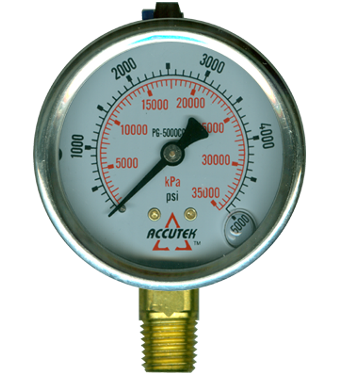 0-5000 PSI  - 2-1/2" Liquid Filled - Stainless Case - Brass Stem Mount - Pressure Gauge  PG-5000SG25