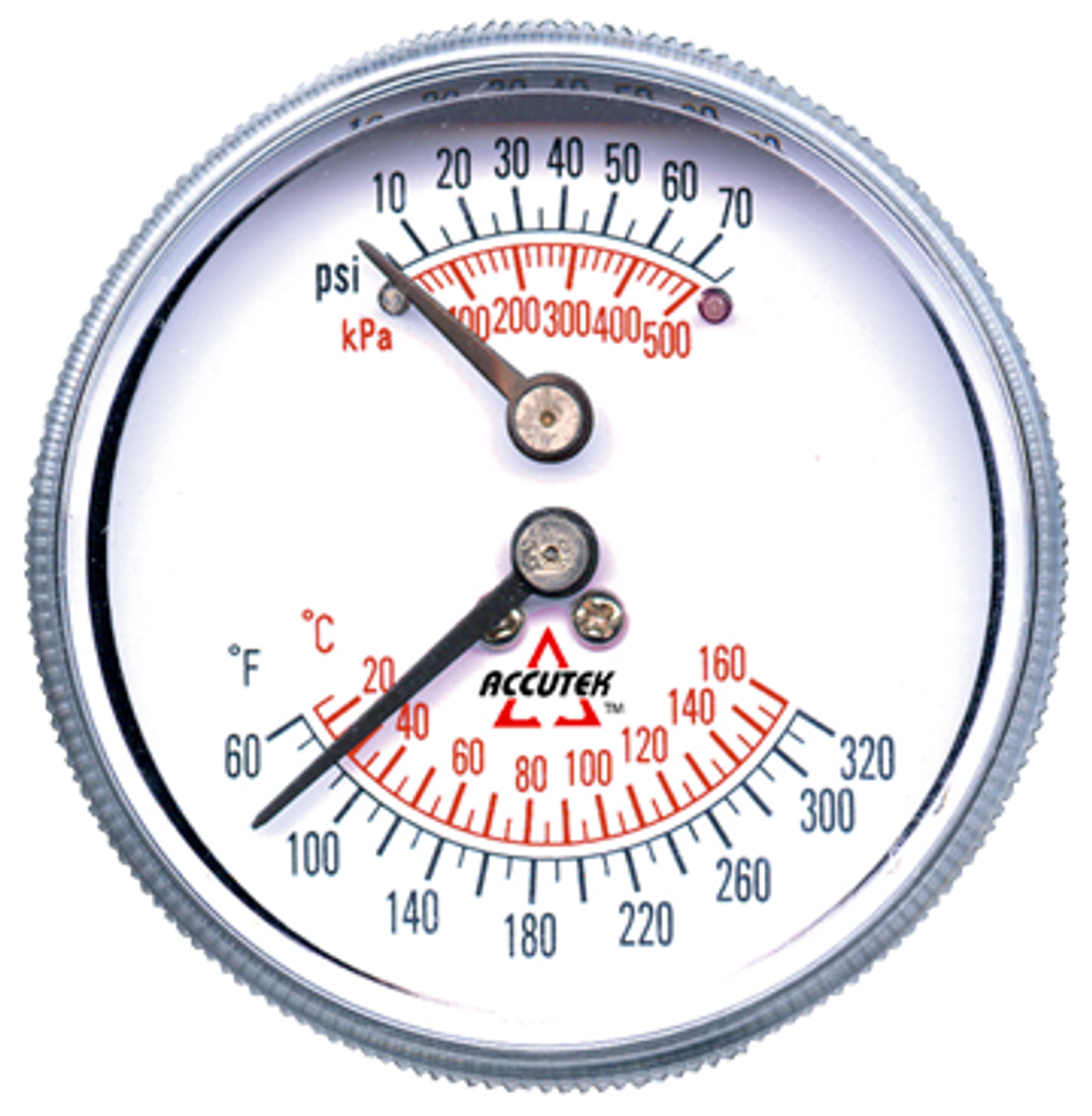 0-55 PSI  - 3-1/2" Dry - Steel Case - Brass Center Back Mount - Temperature & PSI Tridicator  PG-55/250CTR35-D