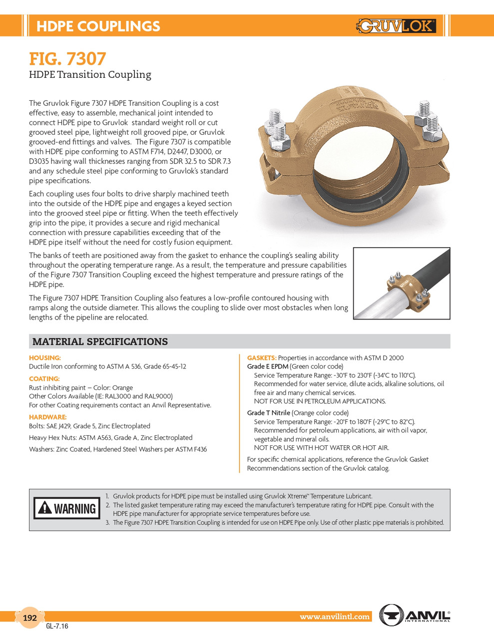 Fig. 7307 HDPE Transition Coupling 4"