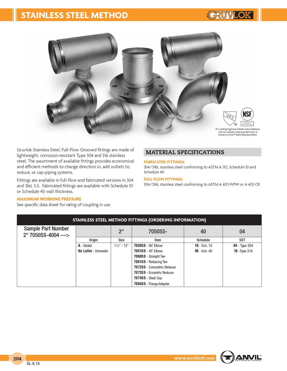 Fig. A7072SS Stainless Concentric Reducer 1-1/2 x 1-1/4"