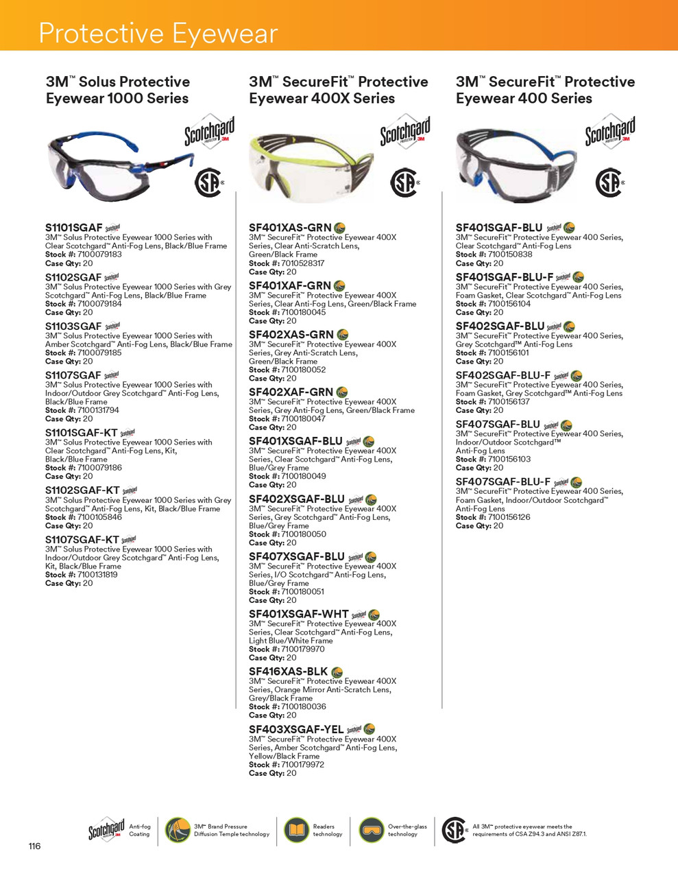 Securefit® Scotchgard® 400 Series Safety Glasses w/Clear Lens  SF401SGAF-BLU-F