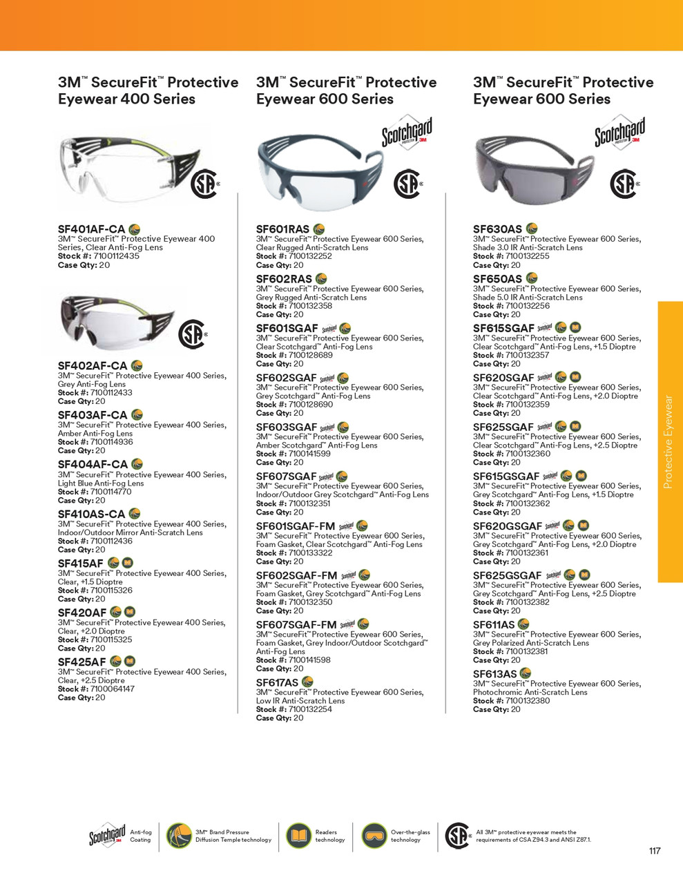 Securefit® 400 Series Readers Safety Glasses w/+2.0 Diopter  SF420AF