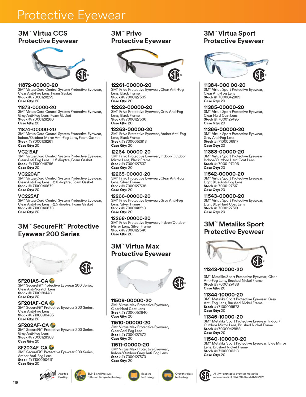 Virtua® CCS Safety Glasses w/Clear Lens +1.5 Diopter  VC215AF