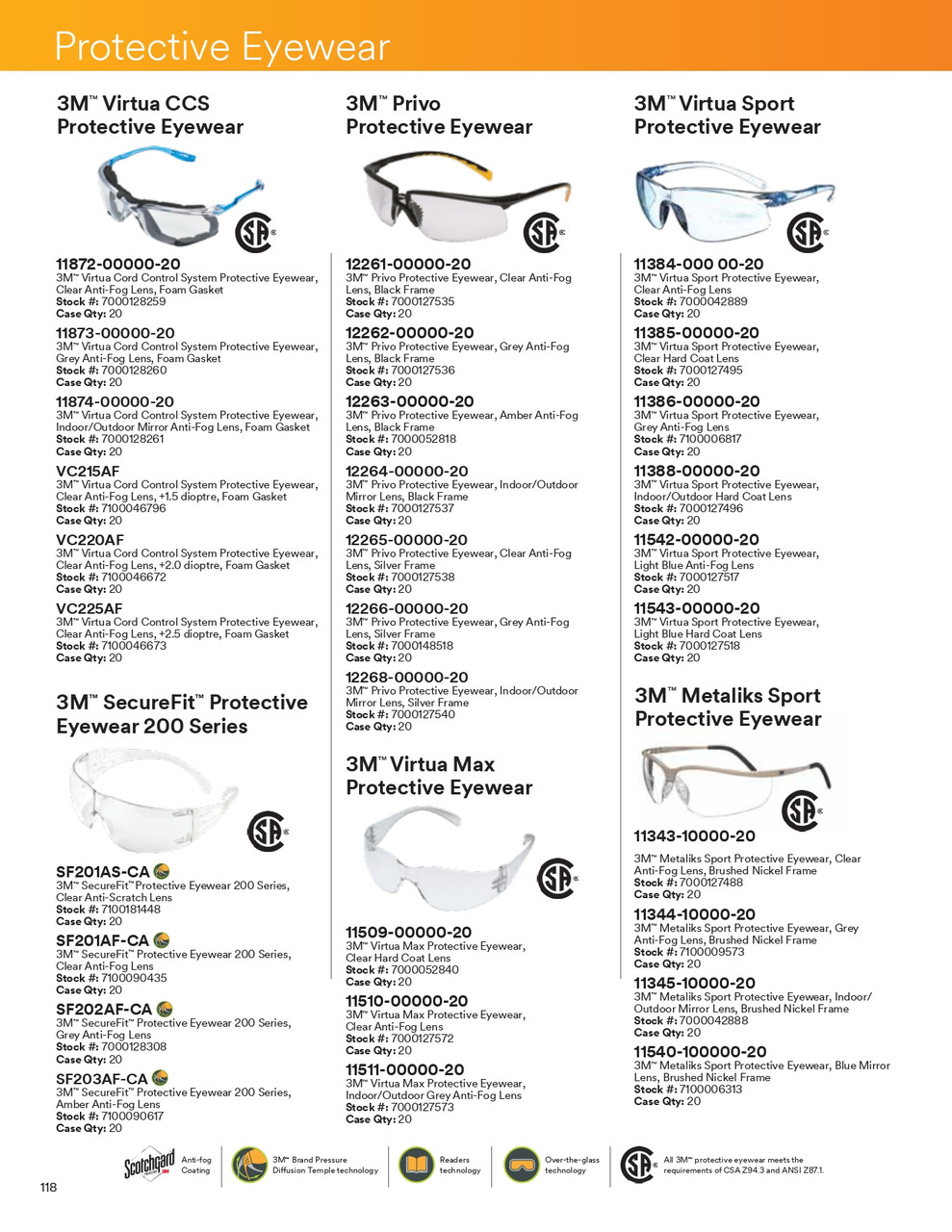 Securefit® 200 Series Safety Glasses w/Clear Lens  SF201AF-CA