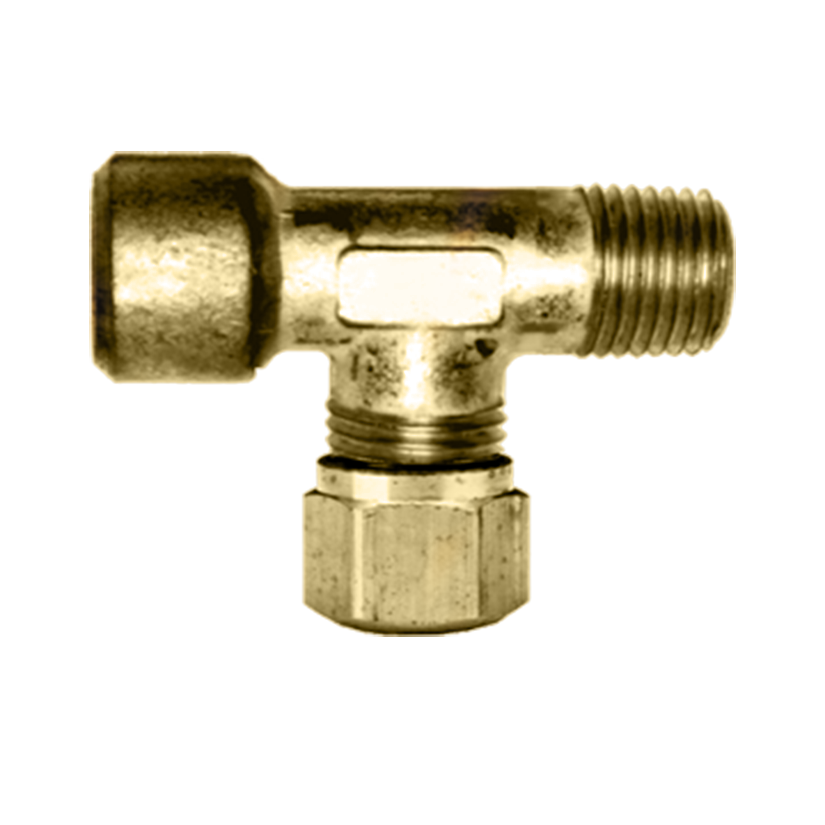 1/4 x 1/8 x 1/4" Brass Female NPT - Male NPT - DOT Poly Line Compression Tee   1476-4A