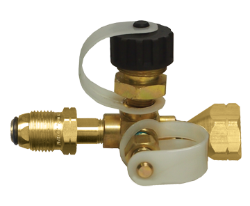 .885"-14 x 1"-20 x .885"-14 x 1/4" Brass Male POL (CGA510) - Male Primus - Female POL (CGA510) Propane Branch Tee w/Inverted Flare Side Port  2090