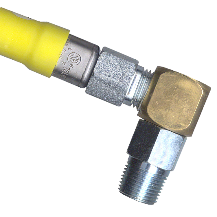 1" Brass/Steel Female NPT - Male NPT Swivel Natural Gas 90° Elbow  ACM-100-SL