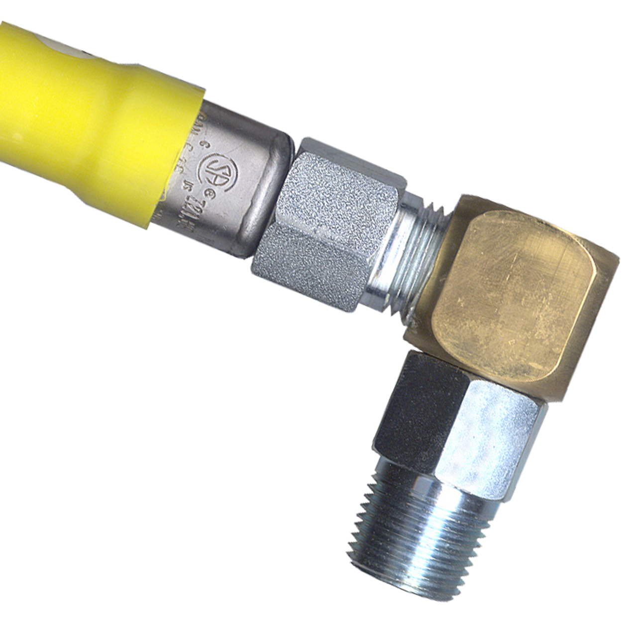 1/2" Brass/Steel Female NPT - Male NPT Swivel Natural Gas 90° Elbow  ACM-50-SL