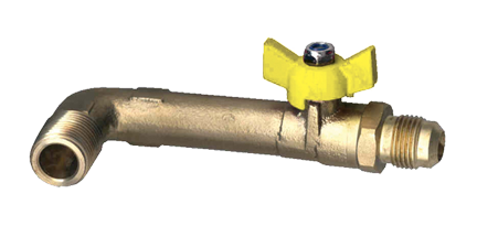 1/2 x 1/2" Brass 200 PSI Male 45° SAE Flare - Male NPT 90° Utility Valve w/Flare Nut  BV1049-8D