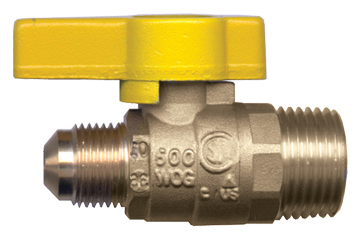 3/8 x 1/2" Forged Brass 5 PSI Male 45° SAE Flare - Male NPT Natural Gas Ball Valve  BV5048-6D