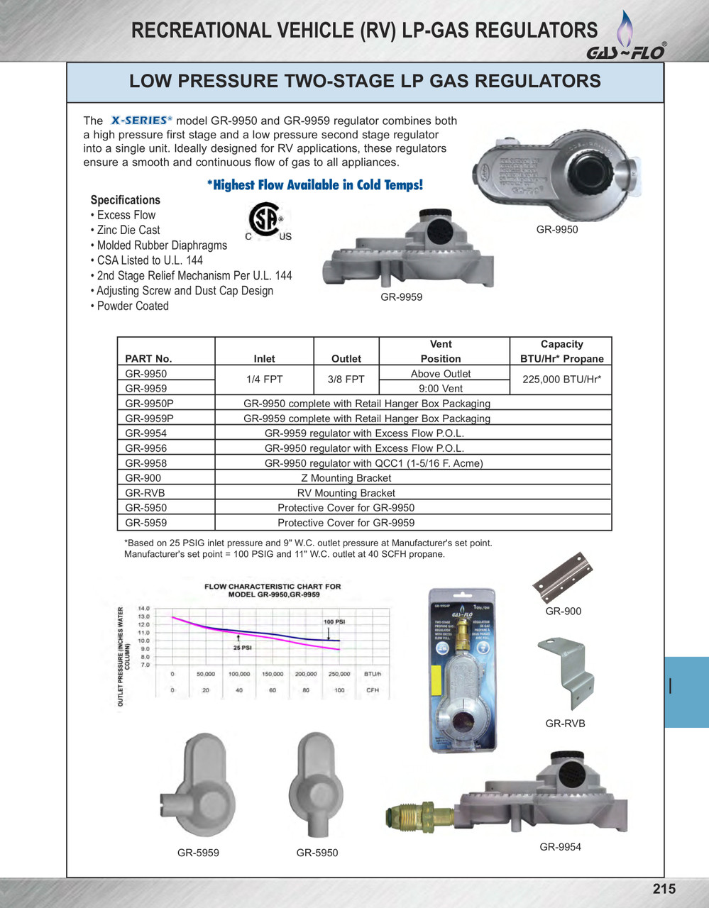 Compact Low Pressure Two Stage Propane Regulator  GR-9959