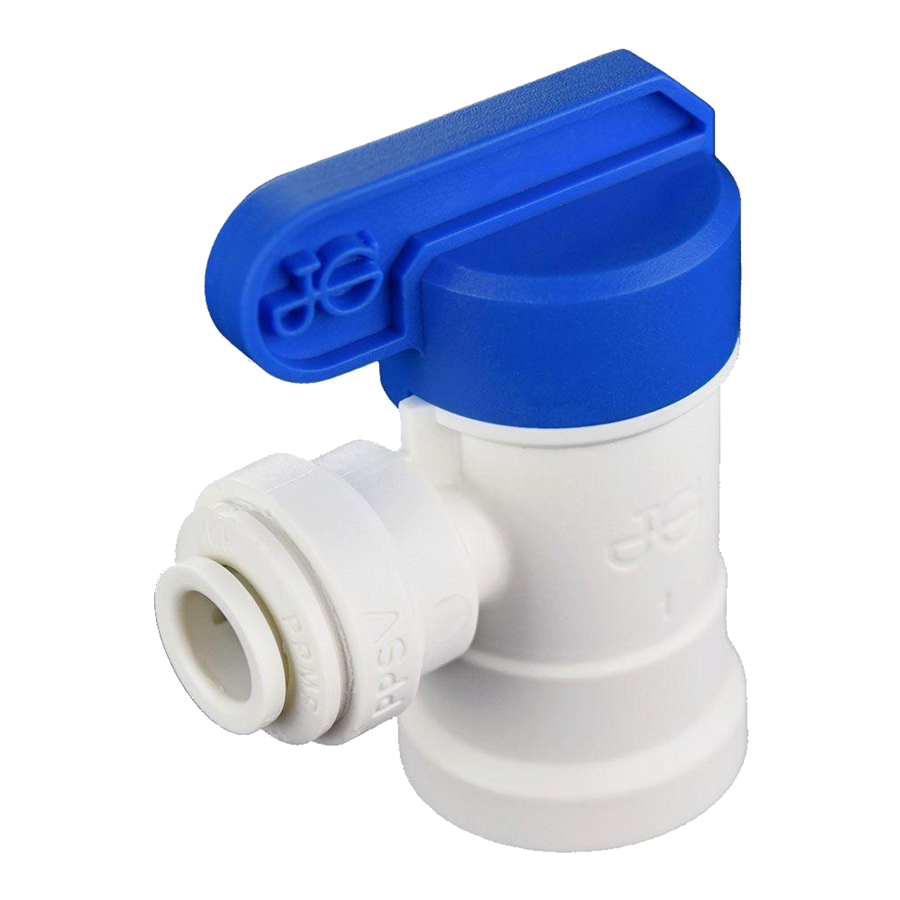 1/4 x 1/4" JG® White Polypropylene Push-To-Connect - Female NPT 90° Shut Off Valve  PPSV500822W