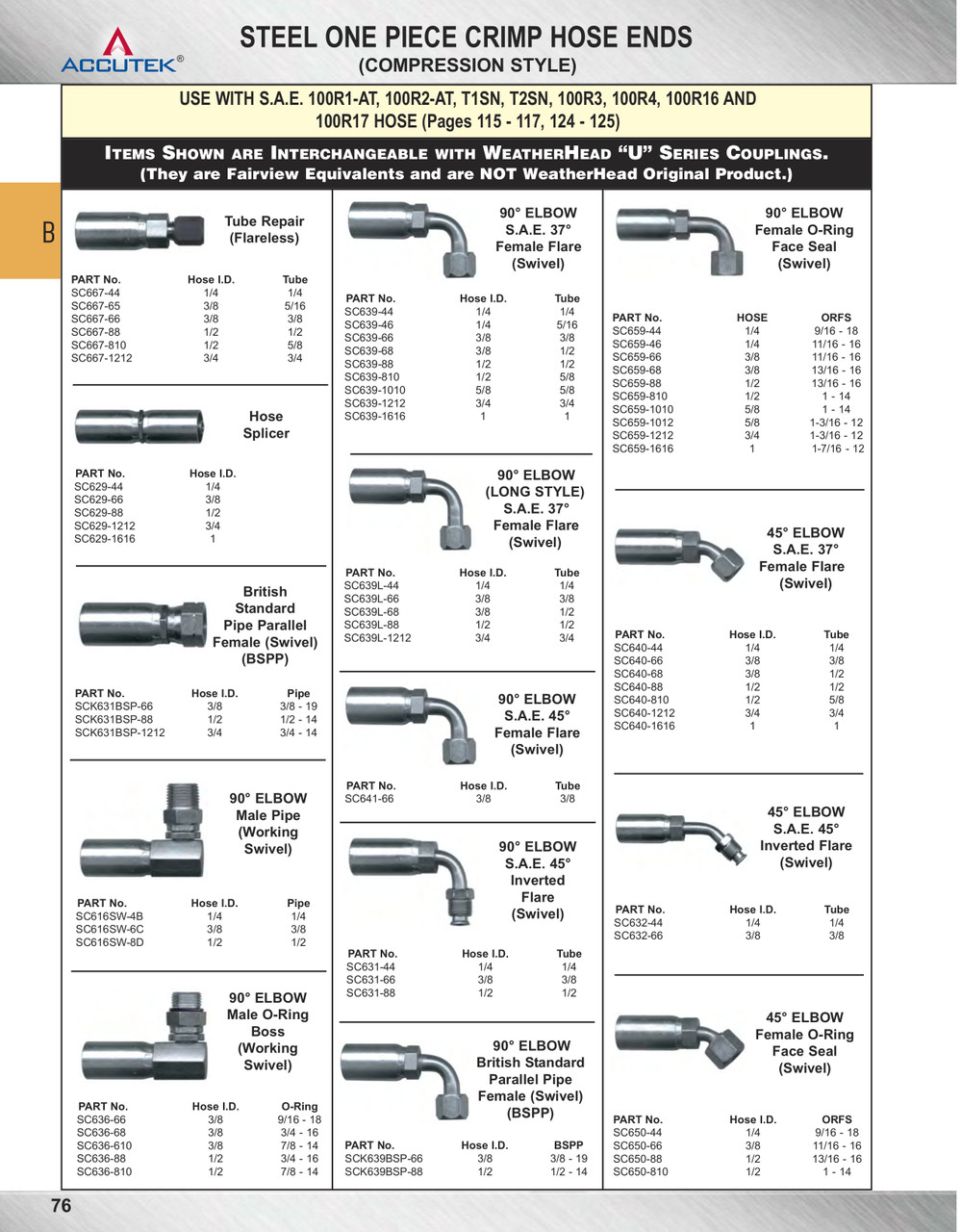 1/4 x 7/16"-24 Weatherhead® U-Series Hose Crimp - Male 45° SAE Inverted Flare 45° Elbow  SC632-44