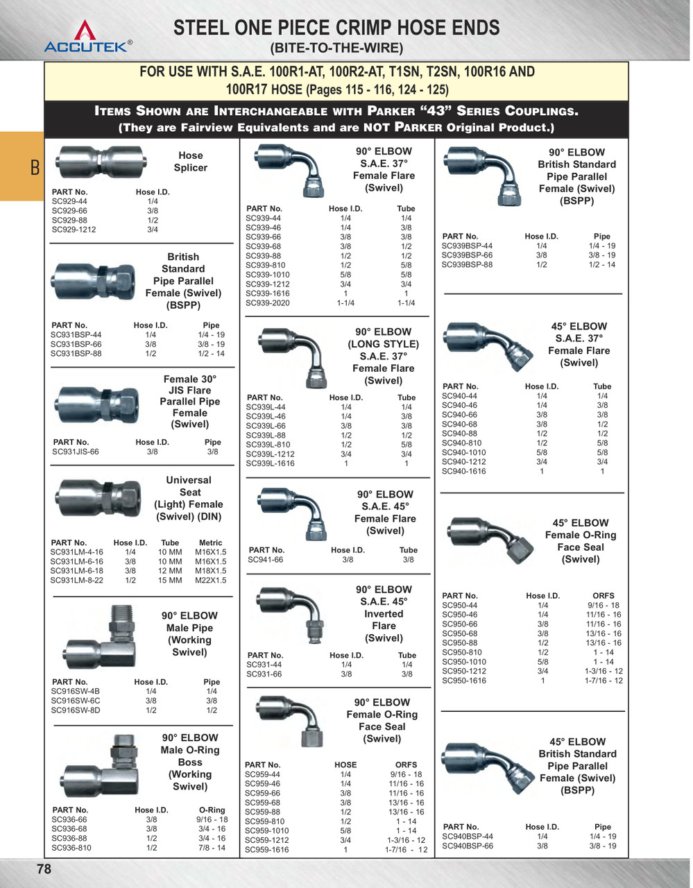 1-1/4 x 1-1/4" Koman/Parker® 43 Series Hose Crimp - Female 37° JIC Swivel 90° Elbow  SC939-2020