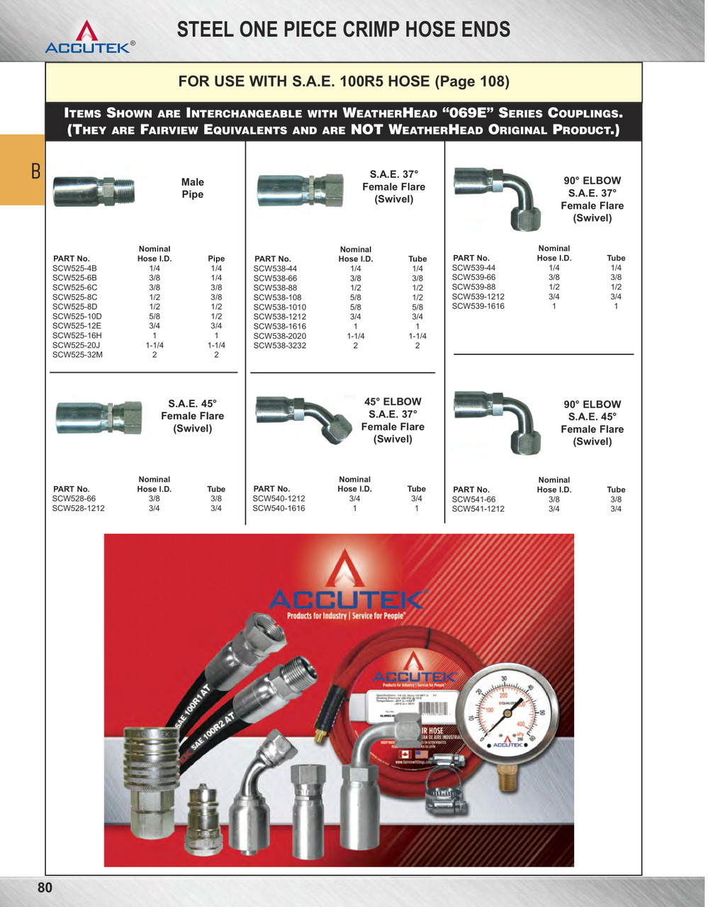 1/4 x 1/4" Weatherhead® 100R5 Series Hose Crimp - Female 37° JIC Swivel   SCW538-44