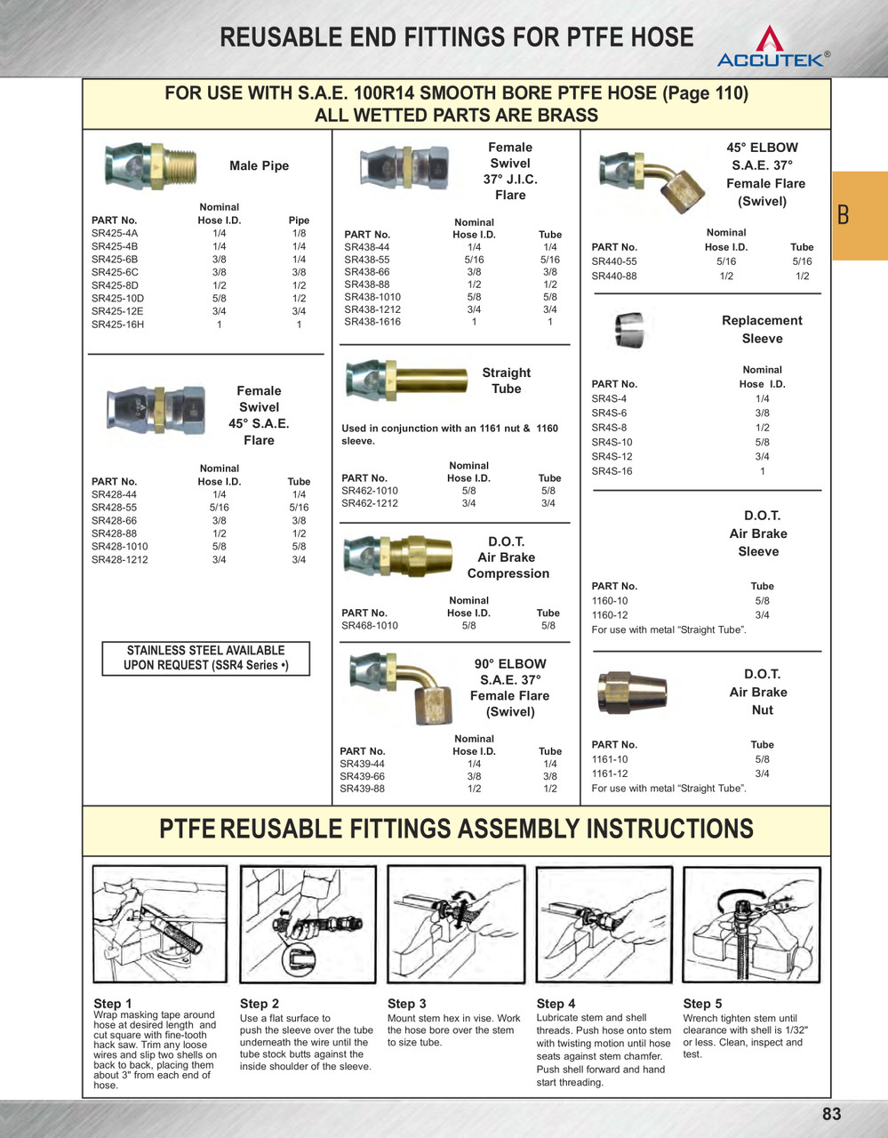 5/16 x 5/16" Brass 100R14 Reusable Hose End - Female 37° JIC Swivel  SR438-55