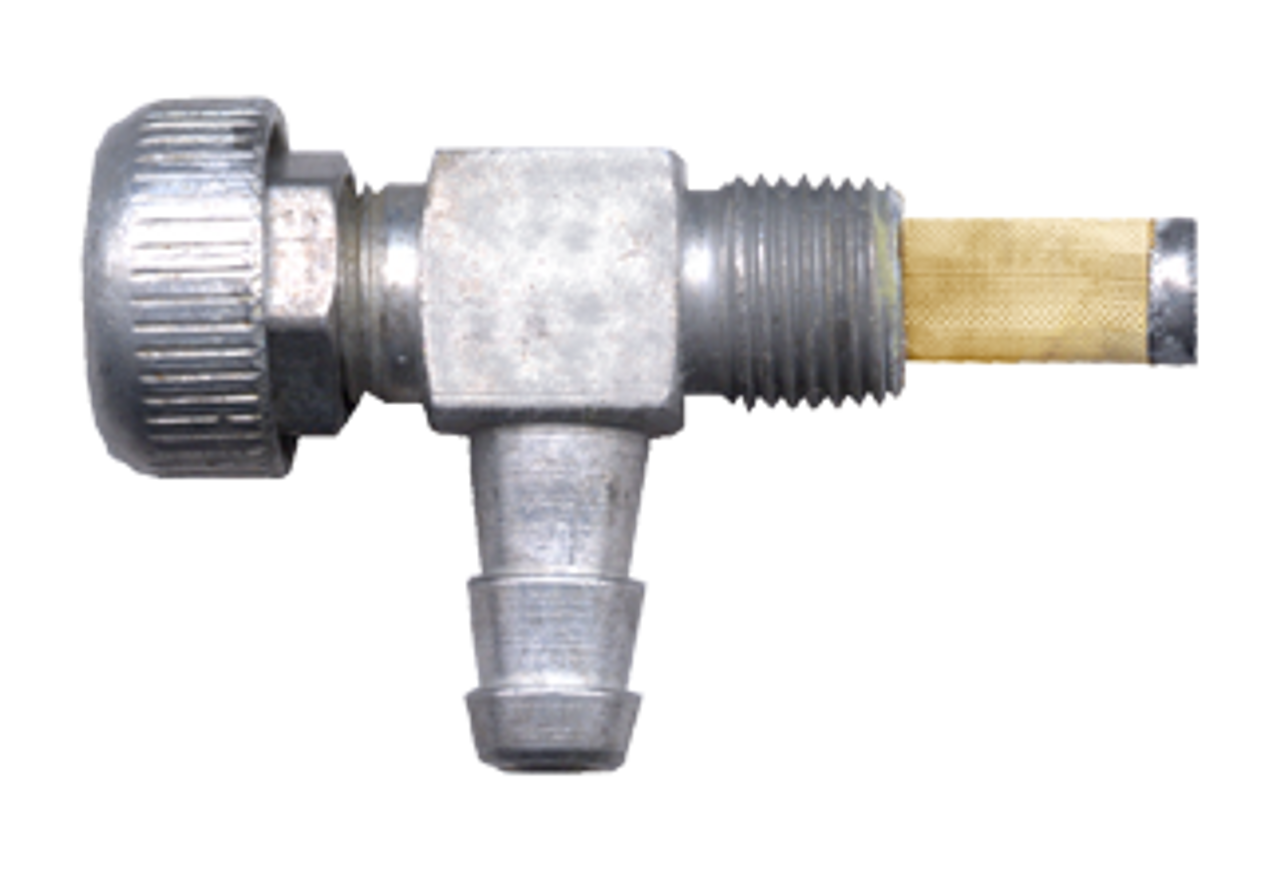 1/4 x 1/8" Plated Brass Hose Barb - Male NPT 90° Fuel Shut-Off Valve w/Strainer Screen  WH-6600