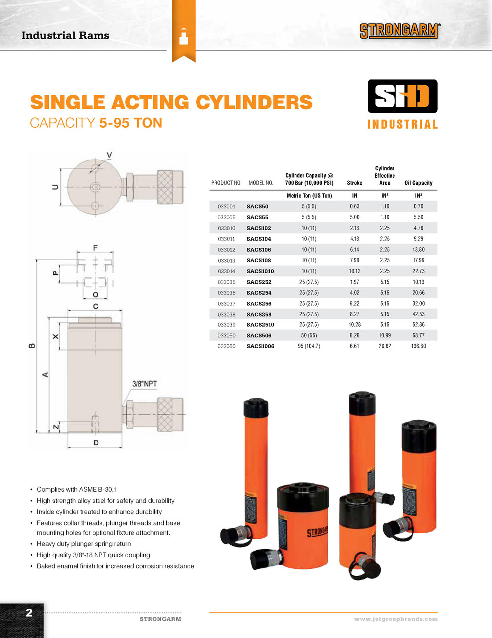 6-1/4" Stroke 50 Metric Ton Single Acting Cylinder  033050