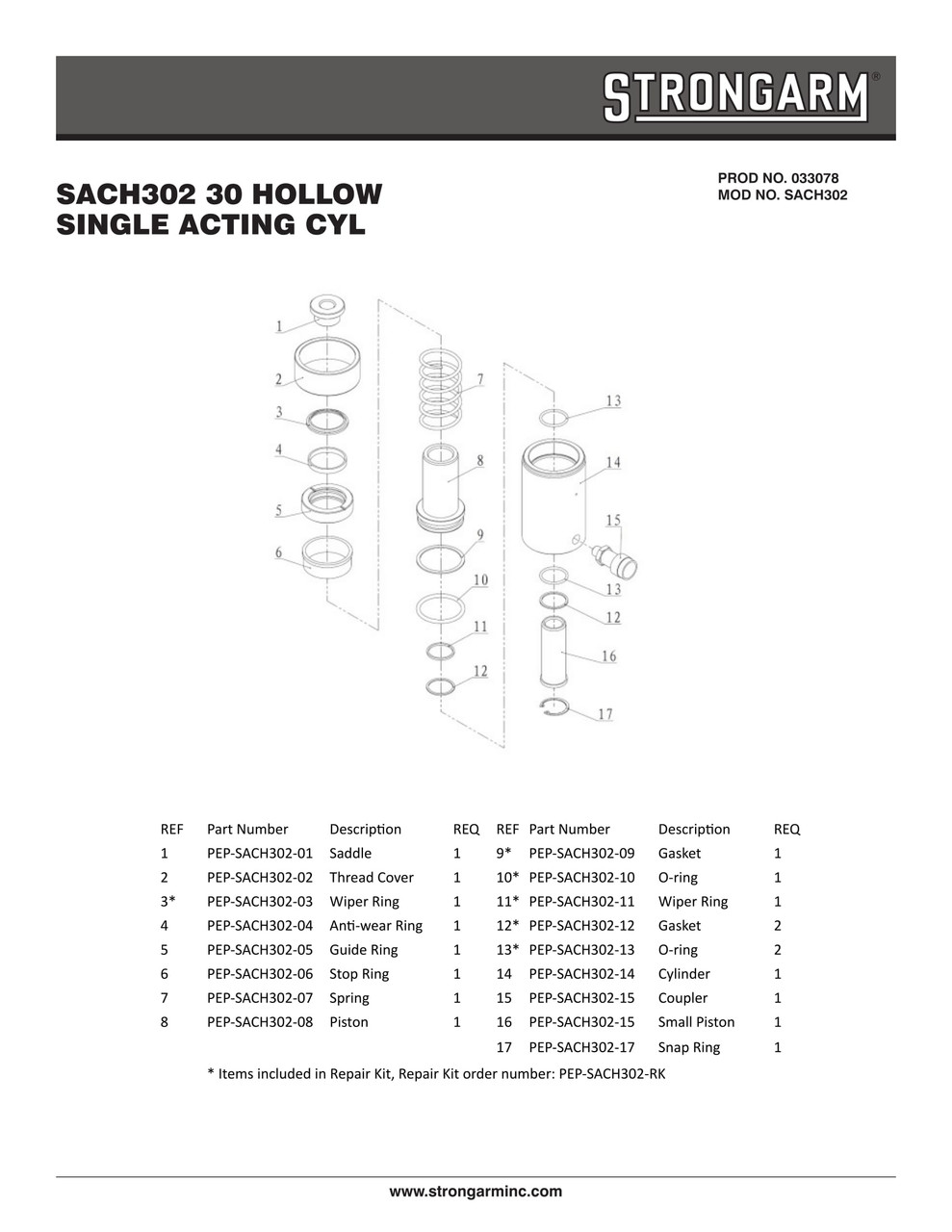 2" Stroke 30 Metric Ton Hollow Centre Single Acting Cylinder  033078