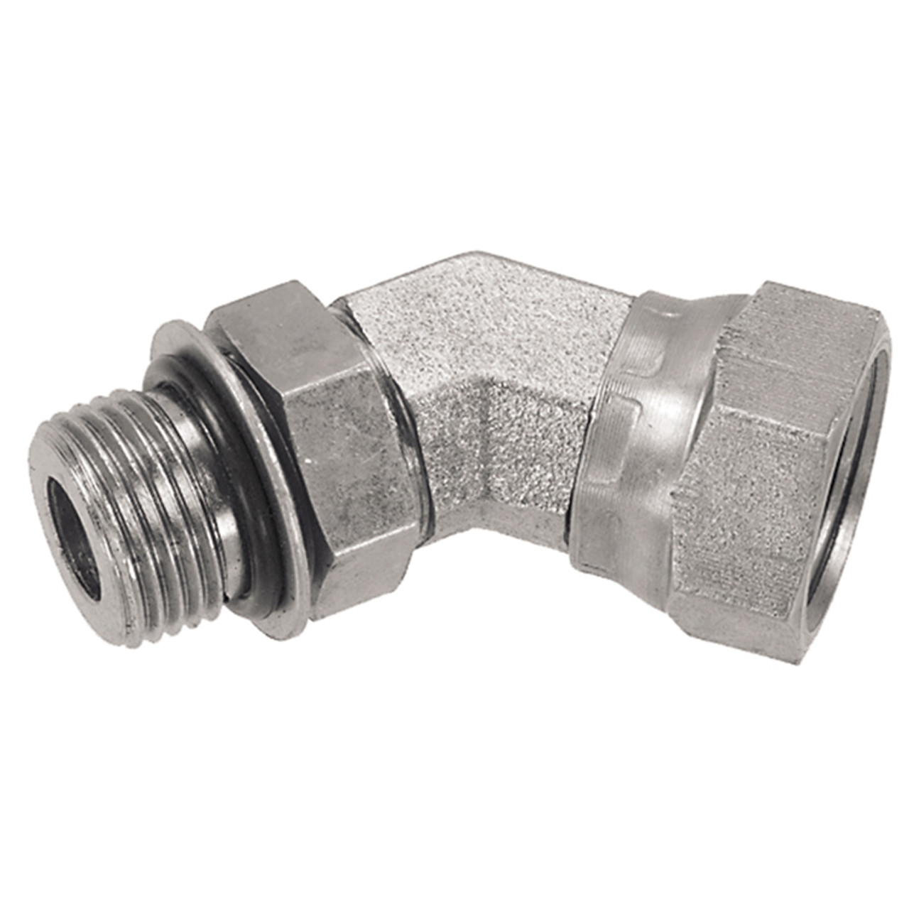 9/16"-18 x 1/4" Steel Male ORB - Female NPSM Swivel 45° Elbow  0641-06-04