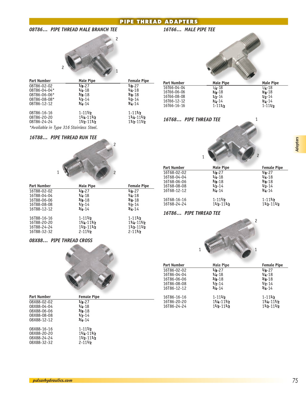 1 x 1 x 1" Steel Male NPT - Female NPT - Female NPT Tee  08T86-16-16