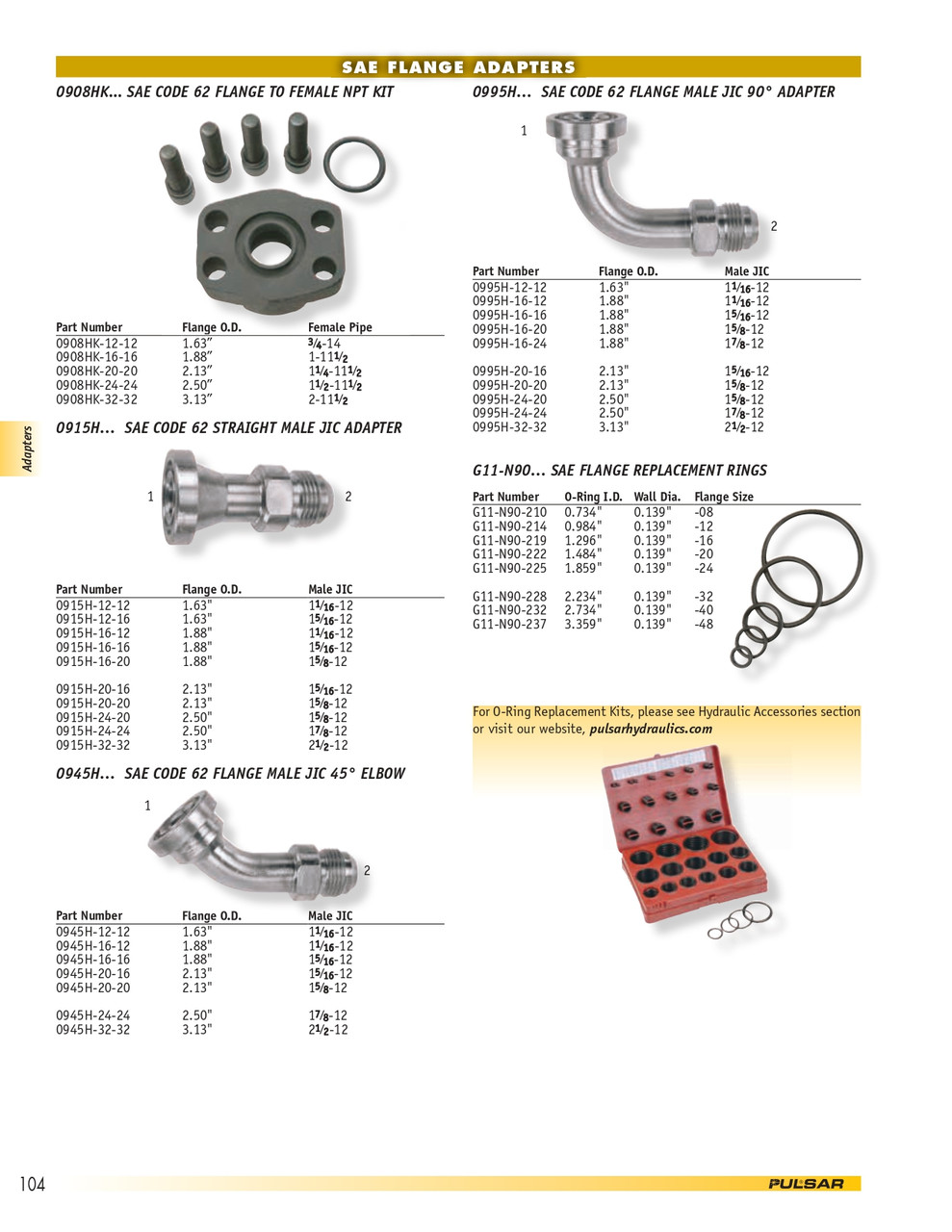 1 (1.88" Flange) x 1-1/4" Steel Code 62 Flange - Male 37° JIC   0915H-16-20
