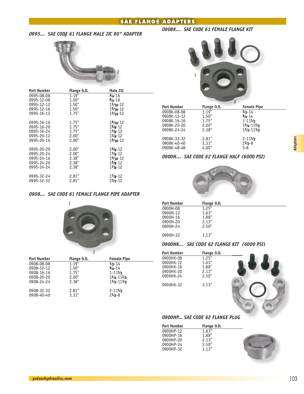 1/2 (1.19" Flange) x 1/2" Steel Code 61 Flange - Male 37° JIC 90° Elbow  0995-08-08