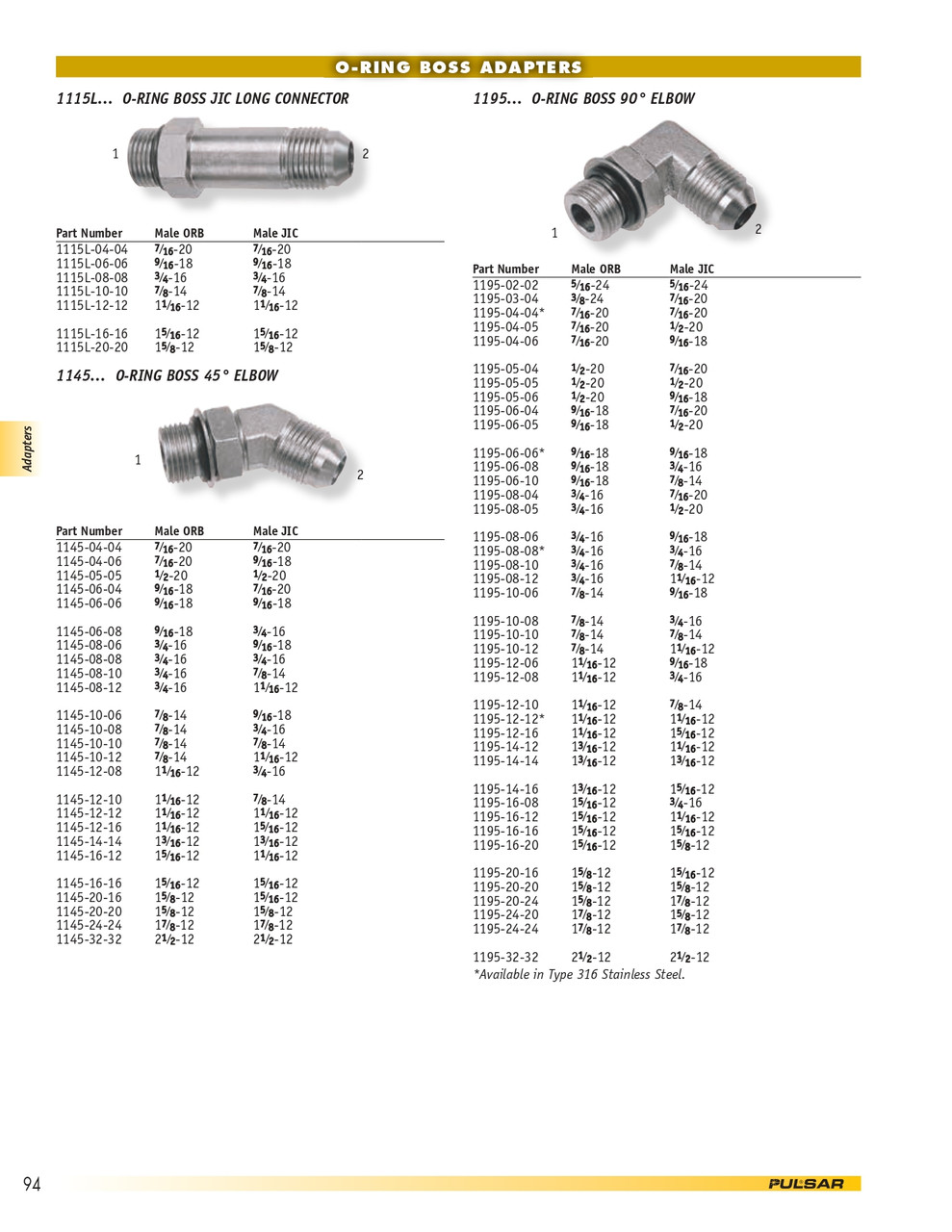 3/4"-16 x 1/2" Steel Male ORB - Male 37° JIC Extended Connector  1115L-08-08