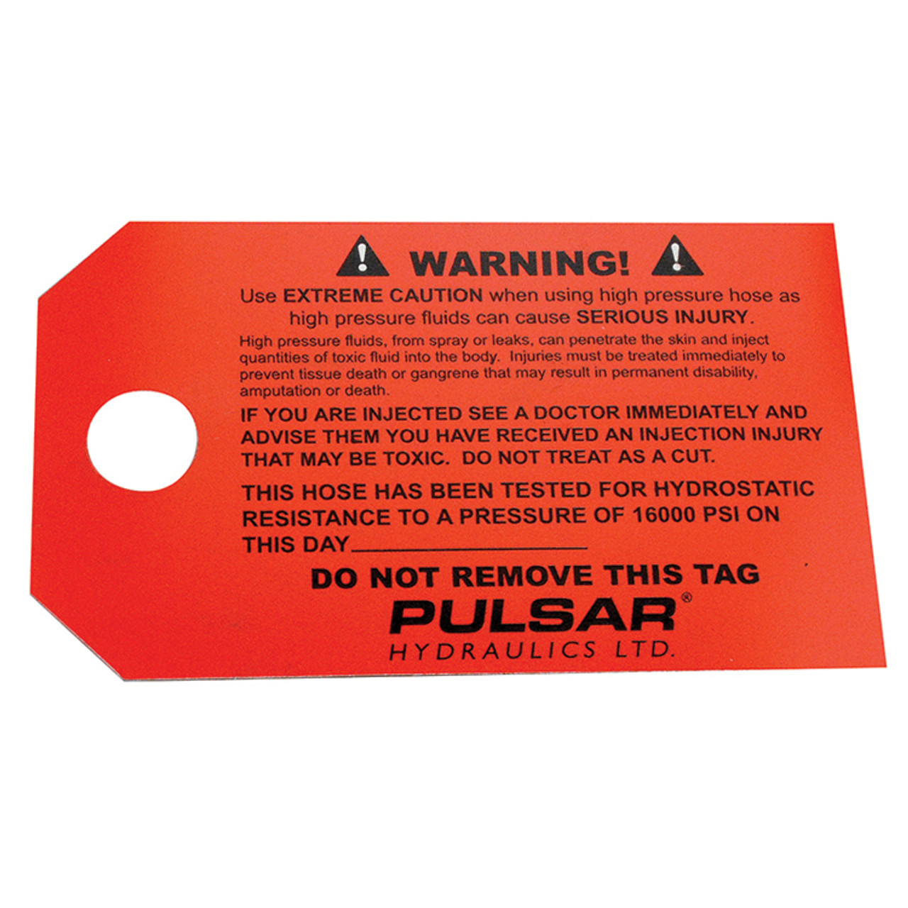 Safety Tag for 116 Hose  116-TAG