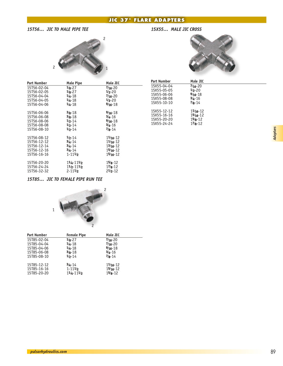 1/8 x 1/4 x 1/4" Steel Female NPT - Male 37° JIC - Male 37° JIC Tee  15T85-02-04