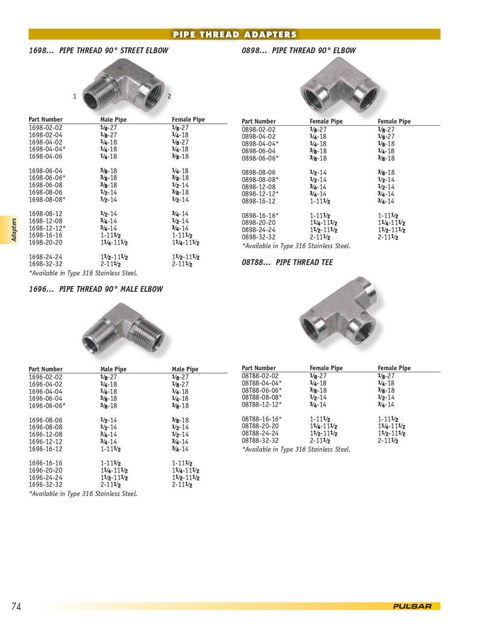 1/4 x 1/4" Steel Male NPT - Female NPT 90° Elbow  1698-04-04