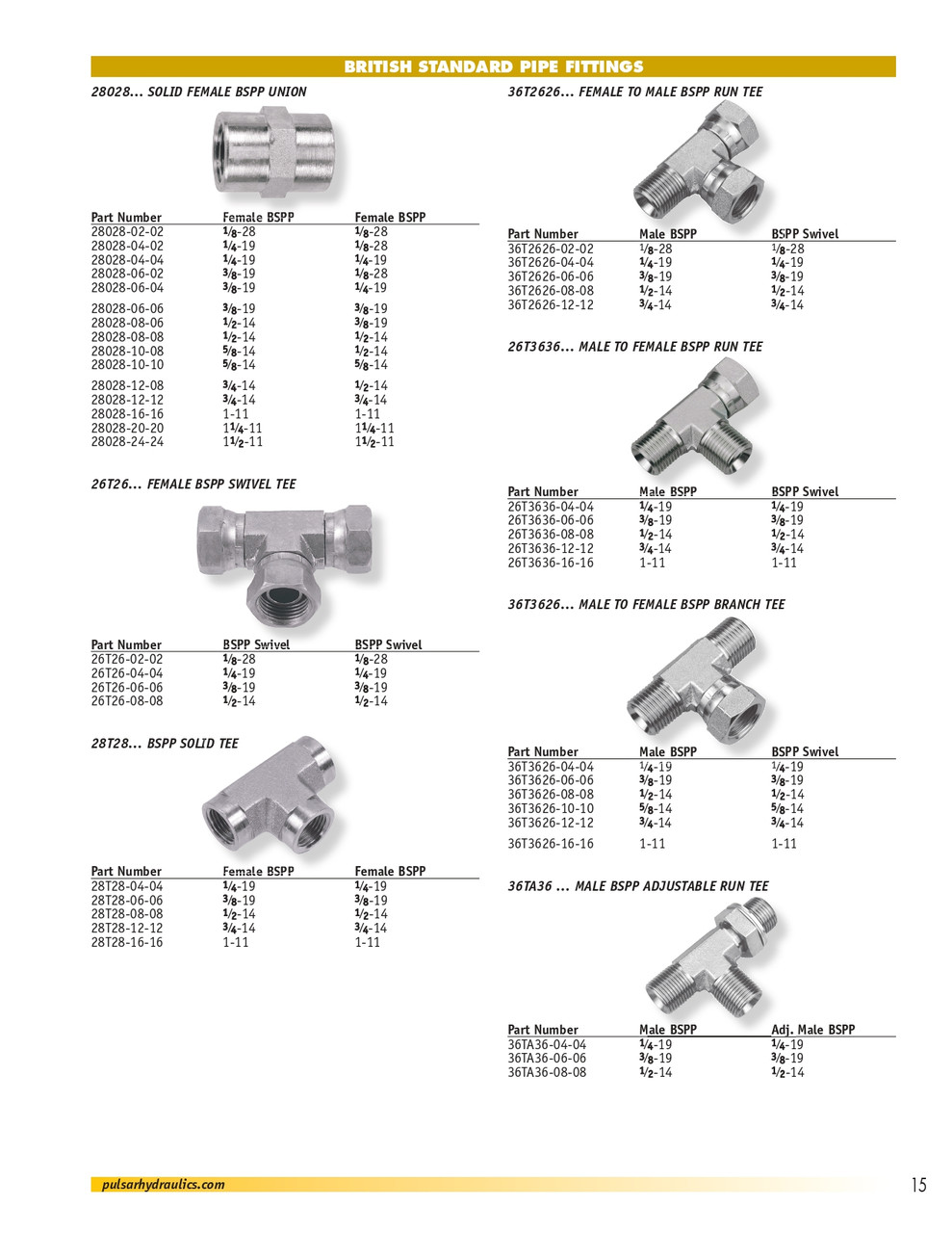 1/2 x 1/2 x 1/2" Steel Female BSPP - Female BSPP - Female BSPP Swivel Tee   26T26-08-08