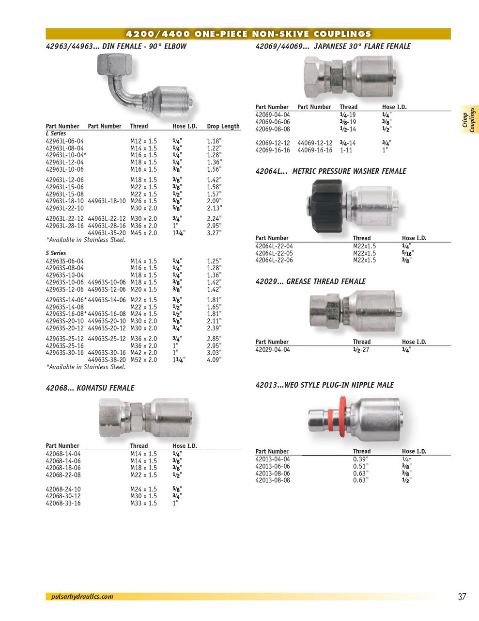1/4 x 0.39" Pulsar 4200 Series Hose Crimp - Male Plug-in WEO  42013-04-04