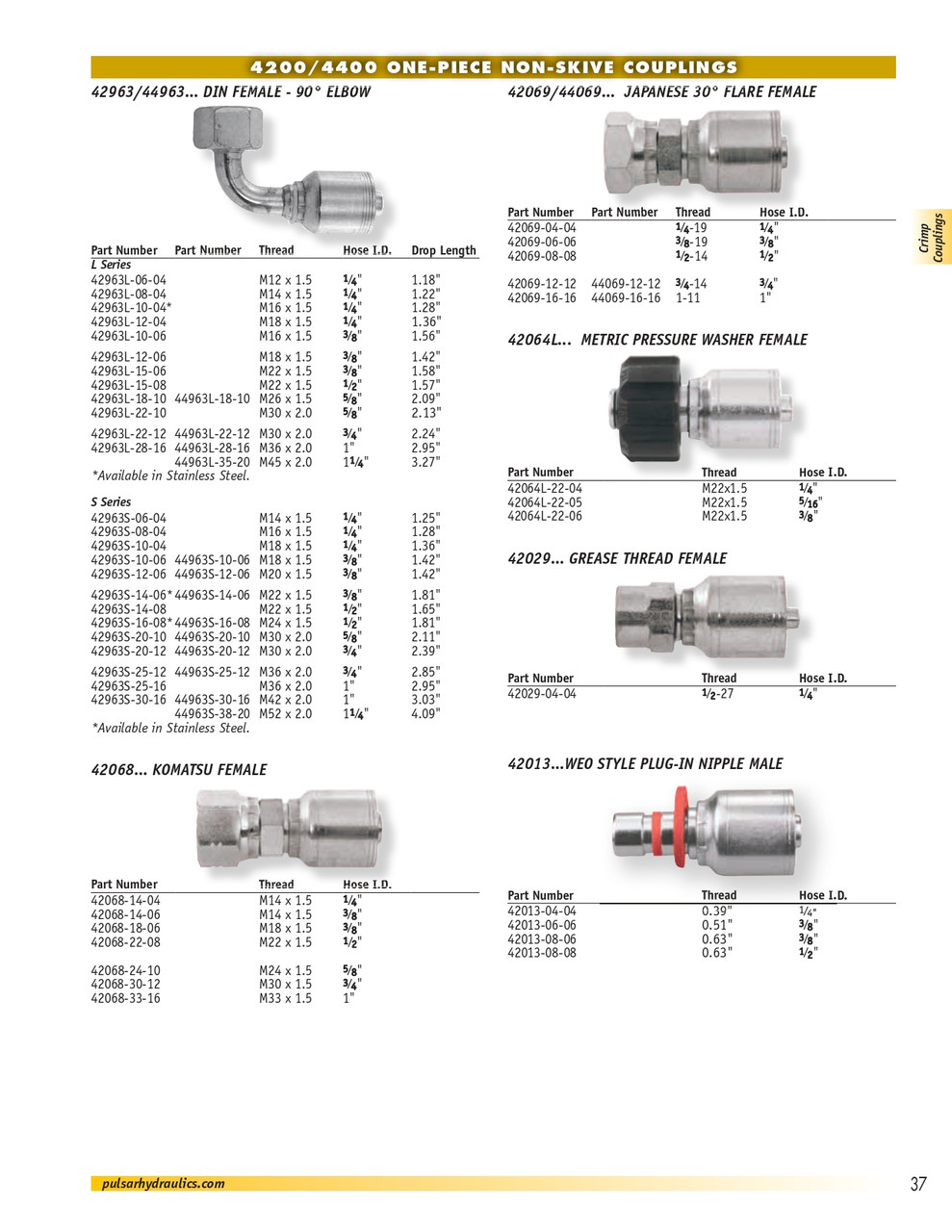 5/8 x M30-2.0 Pulsar 4200 Series Hose Crimp - Female Metric Swivel 90° Elbow  42963L-22-10