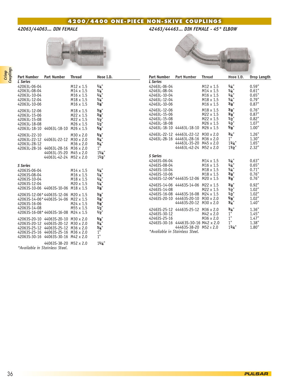 5/8 x M30-2.0 Pulsar 4400 Series Hose Crimp - Female Metric Swivel 45° Elbow  44463S-20-10