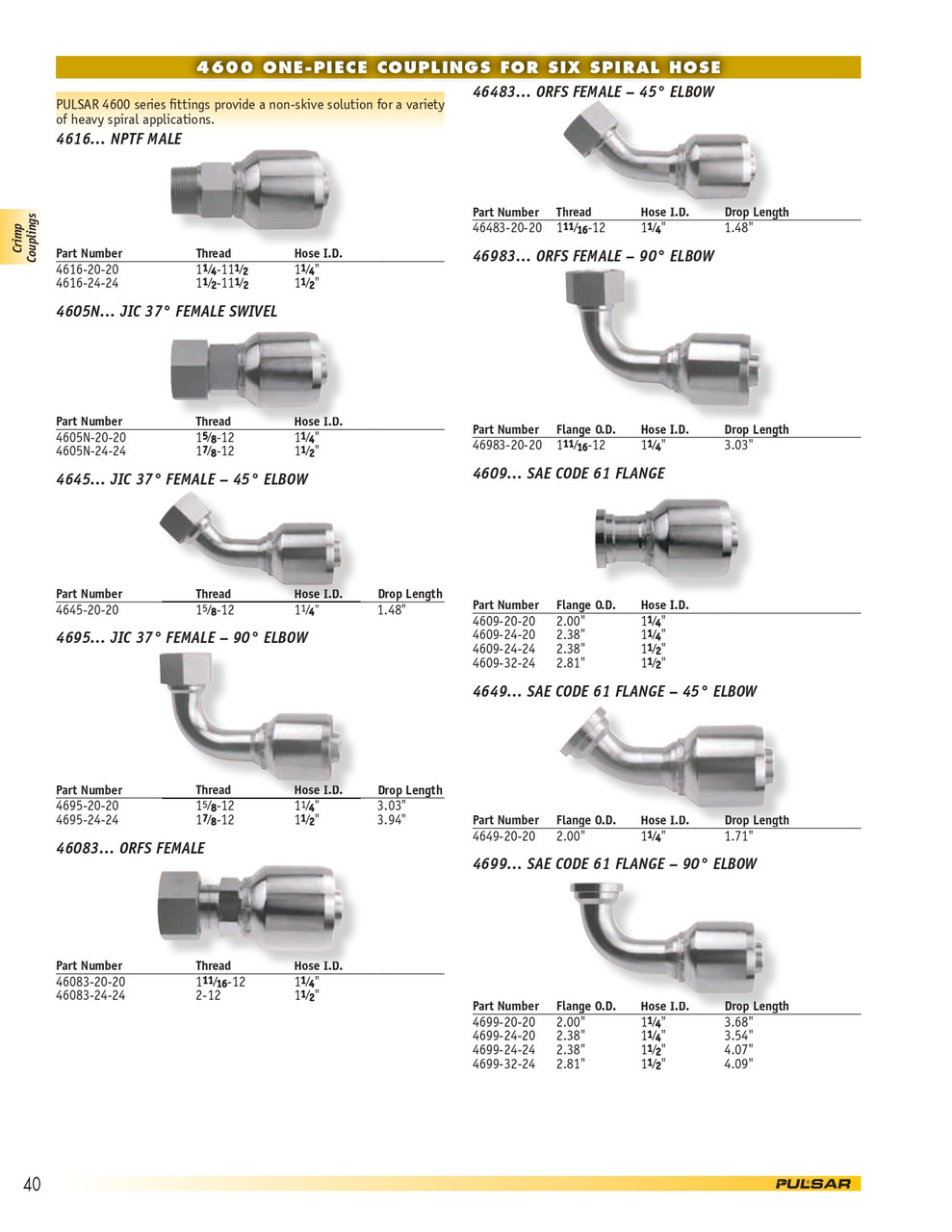 1-1/2 x 1-1/2 (2.38" Flange) Pulsar 4600 Series Hose Crimp - Code 61 Flange 90° Elbow  4699-24-24