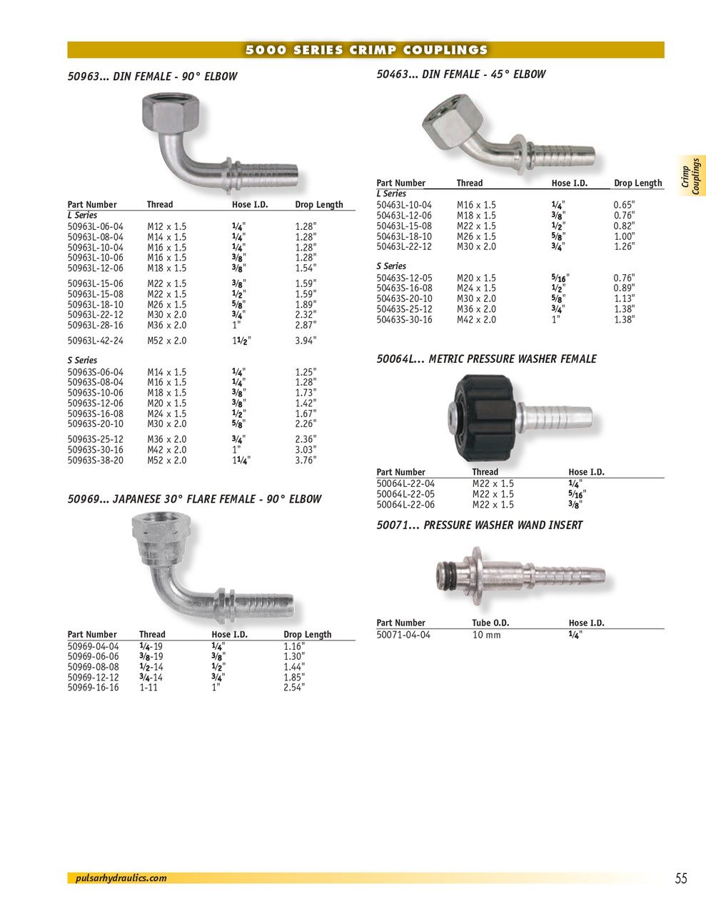 1 x 1" Pulsar 5000 Series Hose Barb - Female 30° JIS Swivel 90° Elbow  50969-16-16