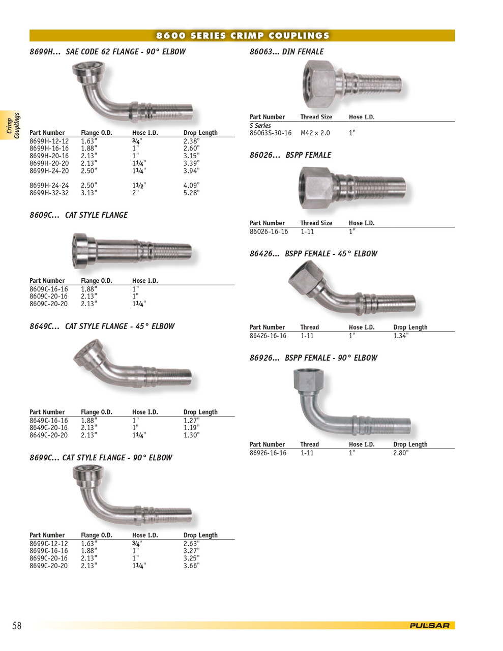 3/4 x 3/4" (1.63" Flange) Pulsar 8600 Series Hose Barb - Code 62 Flange 90° Elbow  8699H-12-12