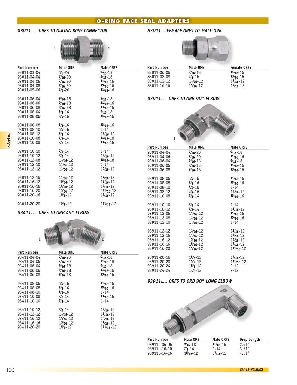1-1/16"-12 x 13/16"-16 Steel Male ORB - Male ORFS 90° Elbow   93911-12-08