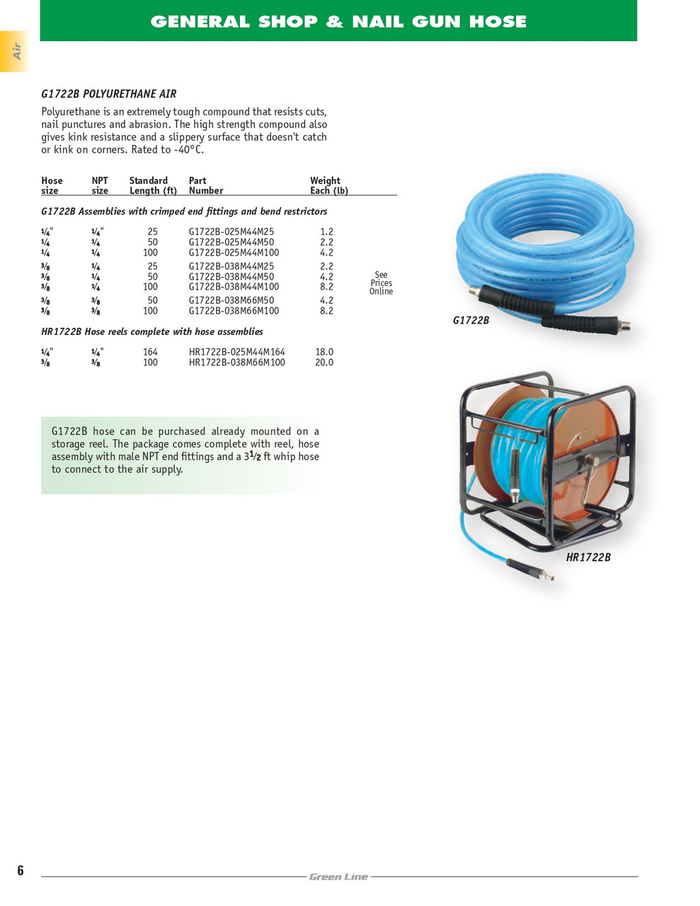 3/8 x 3/8" x 100' Polyurethane Air Hose Assembly   G1722B-038M66M100