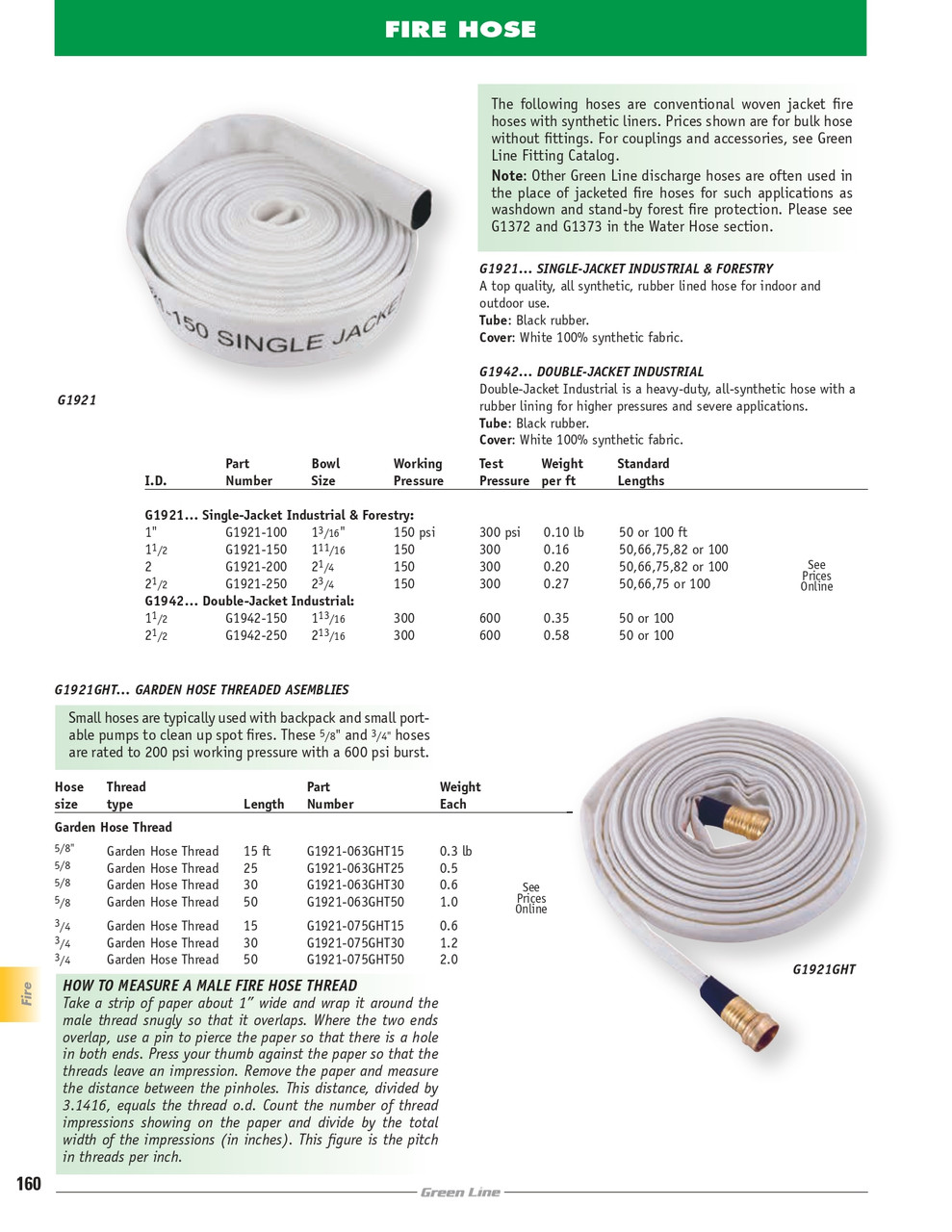 5/8" x 15' Single Jacket Industrial/Forestry Fire Hose w/ Garden Hose Couplings   G1921-063GHT15