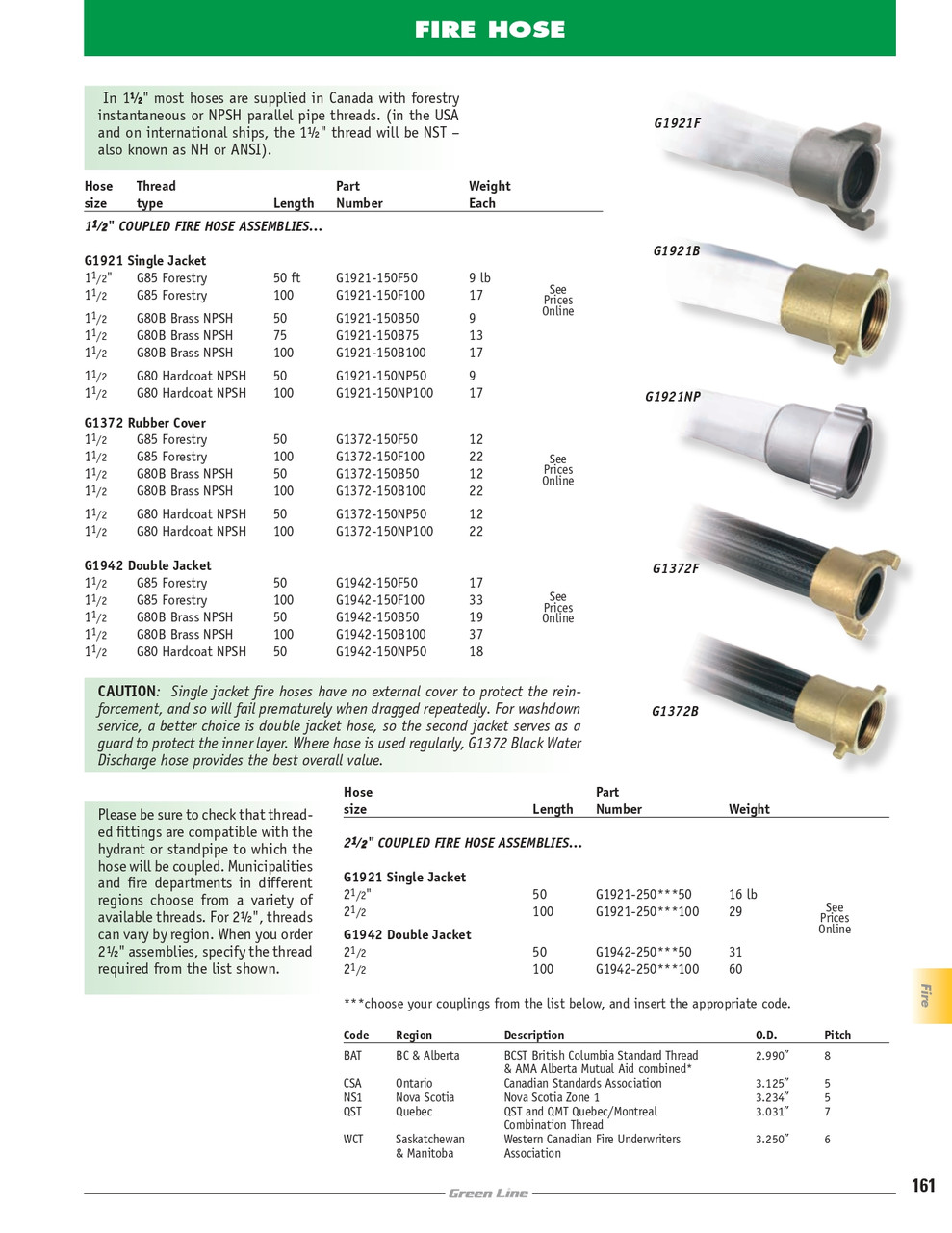 2-1/2" x 100' Single Jacket Industrial/Forestry Fire Hose Assembly w/ WCT Fittings   G1921-250WCT100